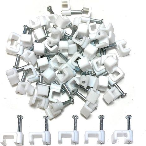 Lot de 50 clips de fixation plats Plastique blanc Pour câbles TV et Internet Fixation murale sécurisée Diamètre 6 (1/5)