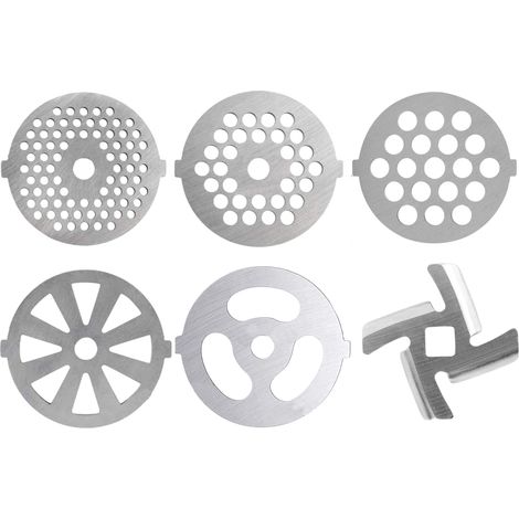 Accessoires pour hachoir à viande domestique : couteau en acier inoxydable, lame à mailles, appareil à lavement, plaque perforée pour hachoir à viande. (1/5)
