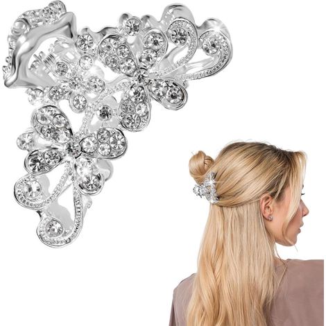 Fermagli per capelli da donna, fermagli con strass, accessori per capelli vintage argento scintillante, adatti per feste, matrimoni e banchetti. (1/3)