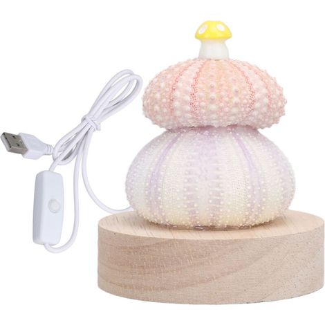 Jeffergarden Lampe de nuit LED blanc chaud, prise USB, corps en coquille naturelle, décor de champignon mignon, veilleuse de chevet (1/5)