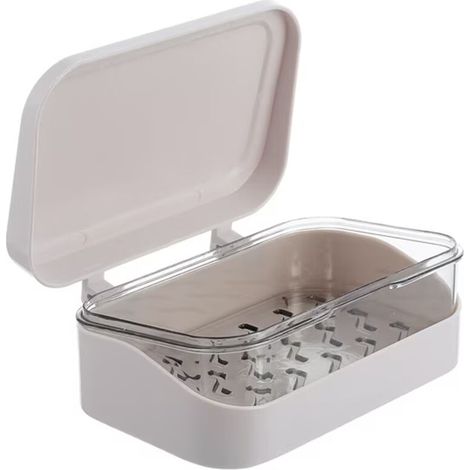 Portasapone e contenitore multiuso in plastica resistente – custodia da viaggio con coperchio, scolapiatti integrato, 4 pezzi