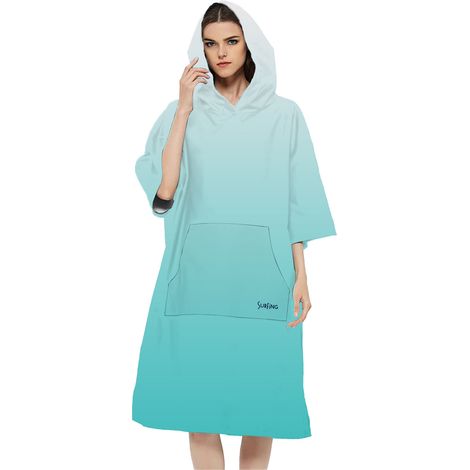 Peignoir de plage à capuche, poncho de bain double face en peluche avec fermeture éclair, peignoir de plage pour se changer après le surf (1/5)