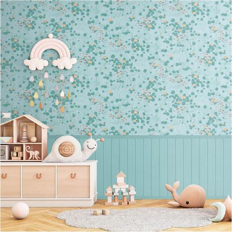 Photo wallpaper wall Profhome 770731 non-woven wallpaper smooth with pattern for kids matt blue pastel turquoise green brown beige 1,59 m x 2,8 m (1/5)