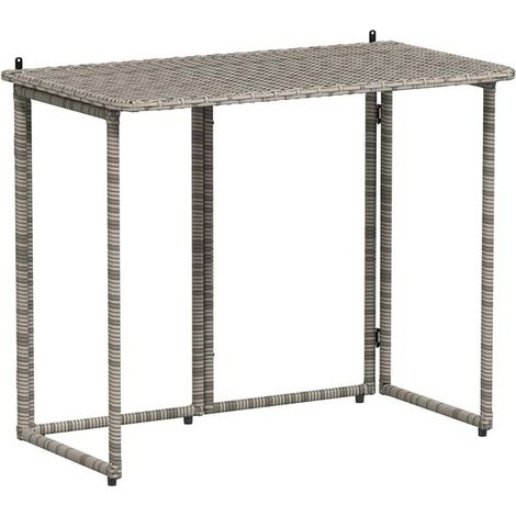 Table de Jardin Pliable 90x51x75 cm, Grise, en Résine Tressée Imitation Rotin (1/5)