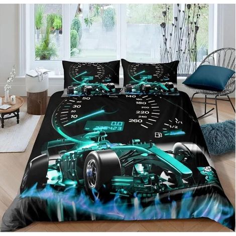 Ensemble de Literie de Voiture de Sport Formula Racing Housse de Couette 240x260cm Sports Extrêmes Parure de Lit Cool Speed - T2J (1/4)