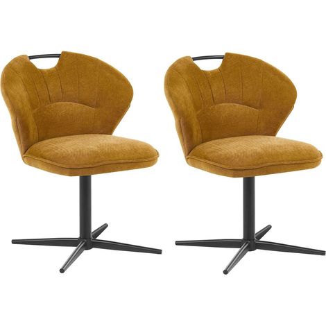 Set of 2 Swivel Dining Chairs Mustard Chenille Upholstery Full Swivel Curved Backrest WORCESTER (1/5)