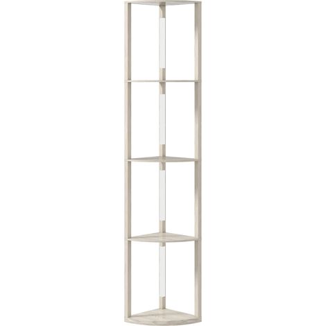 Lampadaire LED d'angle à intensité variable 4 étagères blanc chaud chêne 41 x 30 x 164 cm