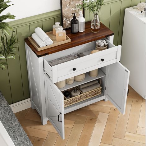 Küchenschrank 76x30x83 cm Weiß MDF mit Schublade, verstellbarem Einlegeboden und Stauraum (1/5)
