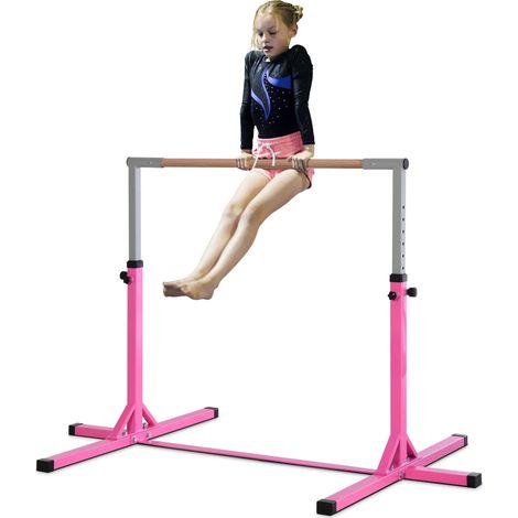 Barre de gymnastique pour réglable de 92 à 150 cm pliable rose pour salon enfants plus, hauteur acier bois hêtre massif, horizontale danse, équipement antidérapant,