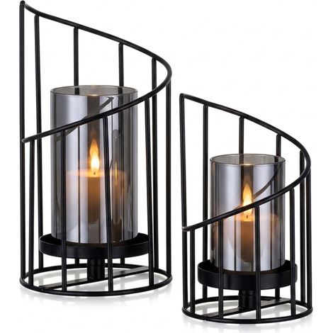 Set di 2 lanterne in ferro nero e vetro per candele (1/5)