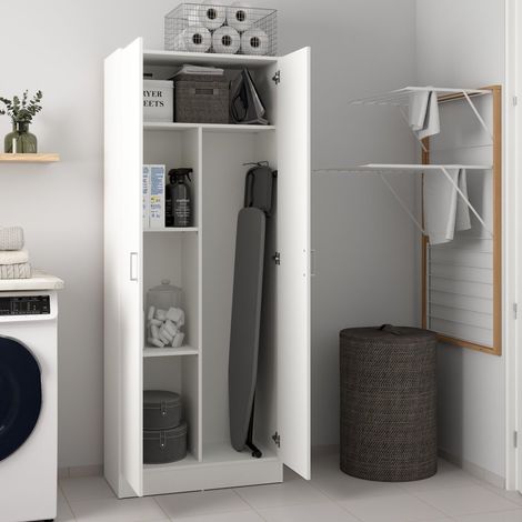 Armoire polyvalente 2 portes Charleston, meuble à balais, étagère à chaussures avec étagères, armoire à chaussures, 73 x 37 cm x 180 cm, blanc (1/5)
