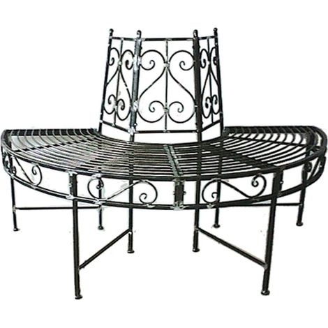 Baumbank-Halbkreis Sitz Gartenbank Pulverbeschichtet Rost-Optik 124 x 63 x 82cm Anthrazit, Sitzbank, Gartensitzbank, runde Bank, wetterfest, Metallbank, Eisenbank