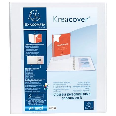 Classeur 2 anneaux cartonné Exacompta Kreacover® personnalisable A4 maxi - Dos 2.5 cm - Blanc - Lot de 5 (1/5)
