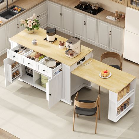 Table extensible cuisine 213x55x93 cm MDF blanc HAVRYA (1/5)