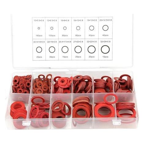 (600Pcs)Joint Fibre Assortiment de Fibres Assortiment 600Pcs 12 Tailles Passe fils D'étanchéité Set Kit D'assortiment de Rondelle Isolante en Papier Acier Rouge Avec Boîte (1/4)
