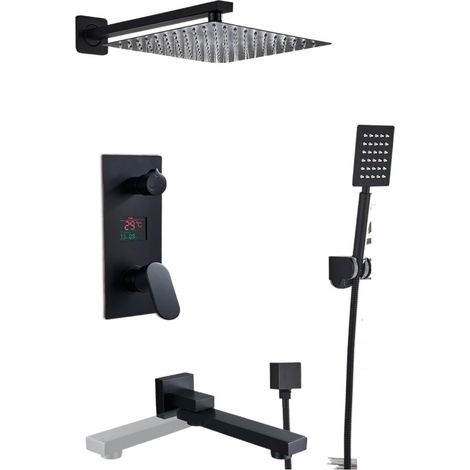 Ensemble de douche mitigeur thermostatique intelli Ensemble de robinet de douche de salle de bain noir mat, système de douche de bain noir pluie à affichage numérique, mitigeur de baignoire de douche (1/5)