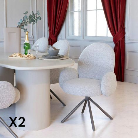 Chaise de salle à manger en tissu bouclette beige forme ronde (lot de 2) BERLIN (1/5)