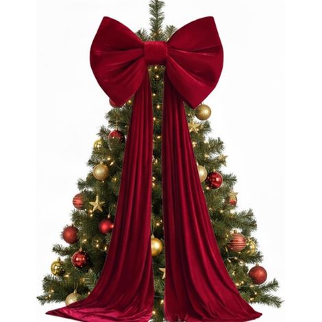 Nœud de sapin de Noël surdimensionné en velours avec traîne en velours rouge, décoration de fête de Noël 40230cm