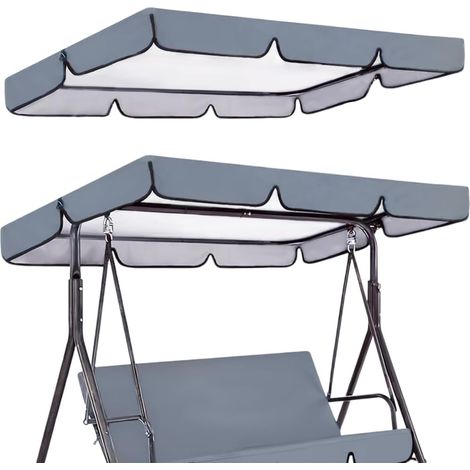 Ersatzdach, grau, 195 x 125 cm, für 3-Sitzer-Gartenschaukel, Terrasse oder Patio, 190T wasserdichtes Oxford-Gewebe, grau (1/5)