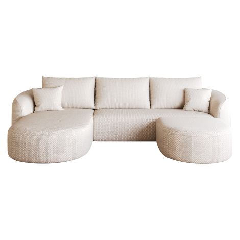 Canapé d’angle modulable 2 places 266 cm avec pouf, méridienne à gauche, sans structure rigide, sans montage, blanc (1/5)