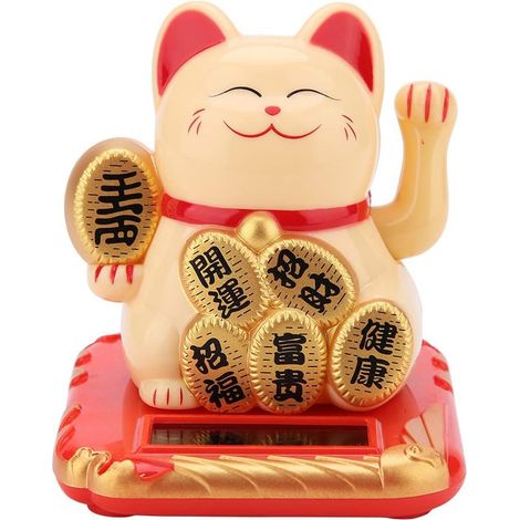 Chat - Solaire - Bras Mobile - Décor Intérieur Voiture Maison - 6,3 cm - Or (1/5)