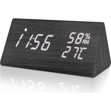 Digitaler Wecker, Holzwecker, Digitaluhr mit einstellbarer Helligkeit, Schlummerfunktion, Temperatur, Luftfeuchtigkeit, Digitaluhr für Zuhause/Büro 【USB-betrieben】