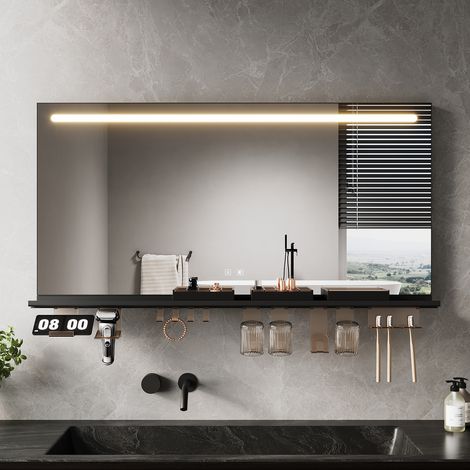 SONNI 1200x600 Badspiegel mit LED Beleuchtung, Antibeschlag, Ablage, Dimmbare 3-Farben Beleuchtung und Touch-Schalter