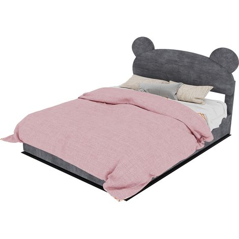CHICFURN cama arcón infantil 140x200 cm de tela y metal gris con almacenaje y colchón (1/5)