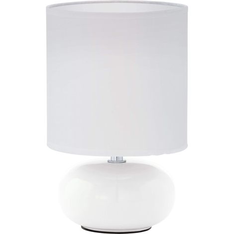 Eglo Trondio Lampada da tavolo in ceramica e tessuto, lampada da comodino colore bianco, lampada da soggiorno, lampada con interruttore, attacco E14 (1/4)