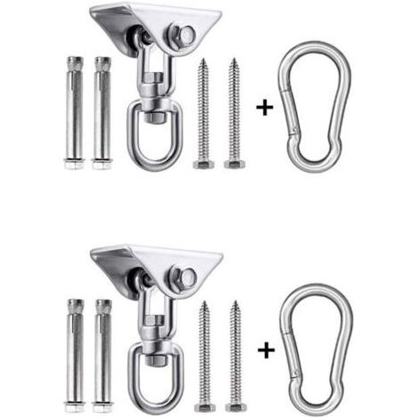 Lot de 2 Crochets de Balançoire Robustes en Acier Inoxydable 304, Capacité de 450KG, Rotation à 360 ° Crochets pour le Béton, le Bois, le Yoga, le Hamac, la Chaise, le Sac de Sable (1/4)