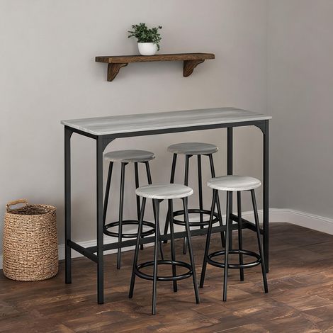 Ensemble table de bar et tabourets gris en MDF 110 x 50 x 89,5 cm (1/5)