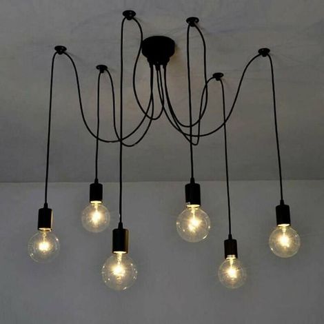 Chandelier Ceiling Light 6 Head Pendant Lamp Retro Vintage Industrial Style - Black (1/4)