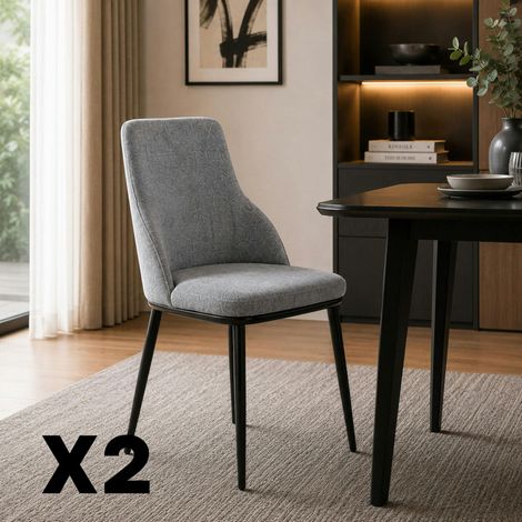 Chaise tissu gris pieds métal noir (x2) AUREN