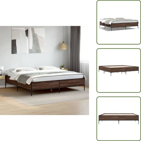 Bettgestell Braun Eichen-Optik 180x200 cm Holzwerkstoff Metall - Holzbettwäsche - Doppelbett - Lattenrost - Bettrahmen - Eiche Möbel (1/5)