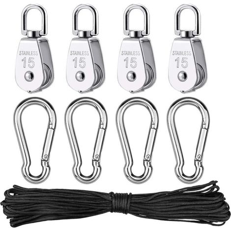 Stainless Steel Pulley Parts, Simple Lifting Pulley with Rope for Camping, Hiking, Walking - (1/4)