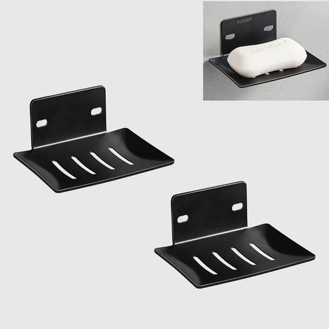 2 Porte (Noir) Savon Mural, Acier Inoxydable Porte Savon Salle de Bain, Métal Porte Savon Douche, Porte Savon Douche Méthode de Montage Mural Support (1/4)