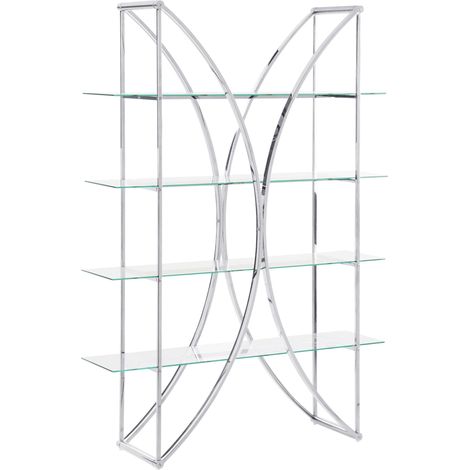 Libreria in acciaio a 4 piani con ripiani in vetro Stile glamour Telaio argento Hollow