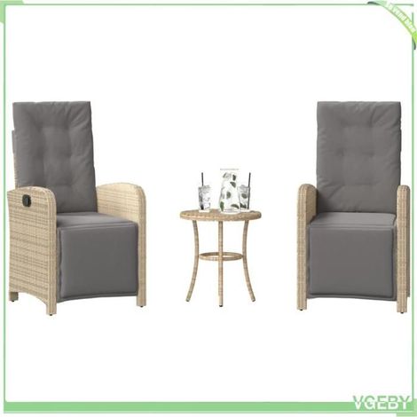 Ensemble de bistro 3 pcs - FAFEICY - 365205 - Mélange beige - Résine tressée - Dossier & repose-pied réglables (1/5)