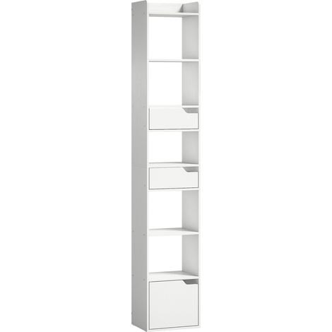 Bibliothèque Noiseval Rangement Étroit Minimaliste Design Bois Blanc 181 cm