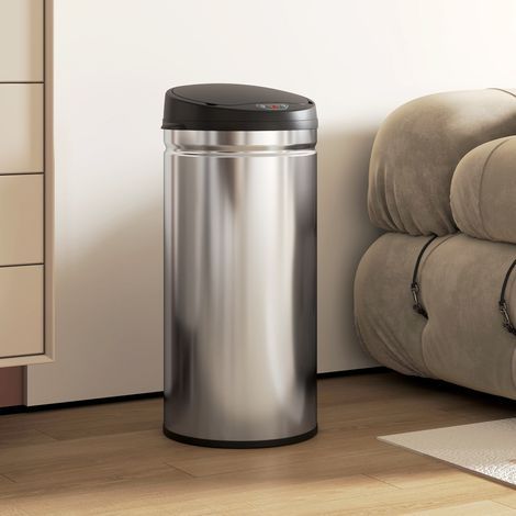 Abfalleimer mit Bewegungssensor und automatischer Öffnung, 42 l, 30,5 x 30,5 x 68 cm, schwarz und silber (1/5)