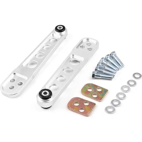 Par de brazos de control del eje trasero de aluminio mecanizado, color oro, plata, rojo y azul, compatibles con Honda Civic DX ES EP3 EM 01-05 (plata). (1/5)