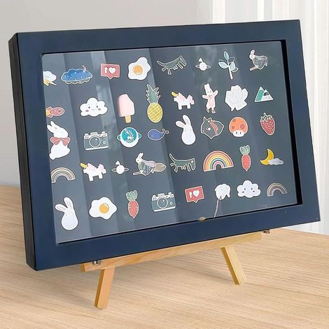 Vitrine à épinglettes avec support : boîtes de présentation vitrine d'exposition de pin's en émail, boîte de rangement pour broches bijoux épinglettes aiguilles de collection médailles (noir (1/5)