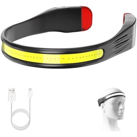 Lampe frontale à LED, lampe frontale rechargeable avec faisceau large de 230° et feu arrière rouge à porter avec 3 modes d'éclairage, lampe frontale adulte pour la course - Noir (1/5)