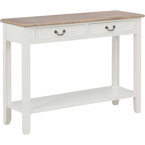 Table console fixe blanche et bois naturel Paola (1/5)