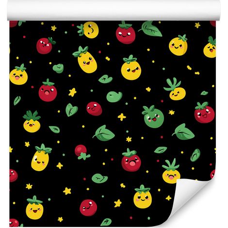 Kawaii-Gemüsetapete in Schwarz und Gelb für Wohn- und Schlafzimmer, 50 x 1000 cm (1/4)