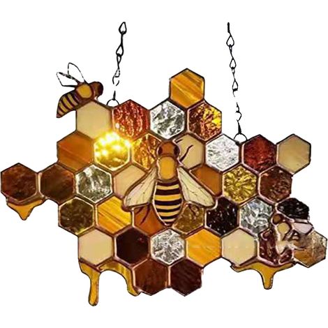 Sun Catcher - Decorative Window Hanging - Bee Motif - For Indoor Window Outdoor Garden Decoration - 1 Piece (1/5)