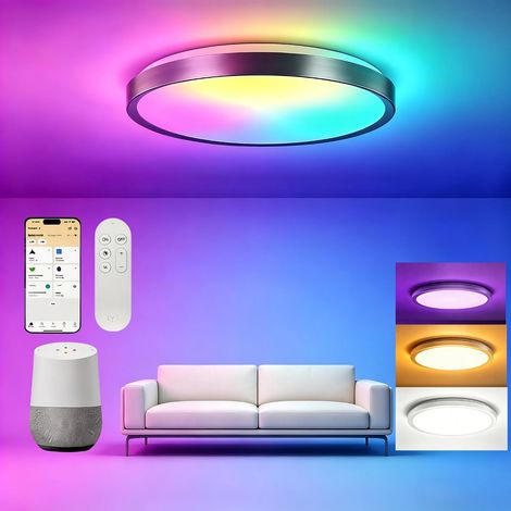 Plafonnier, lampe de plafond LED RGB à poser près du plafond, 50 W 3000 lumens, lampe variable 2700K-6500K, compatible DIY, pour salon, chambre à coucher, cuisine, couloir 50 (1/5)