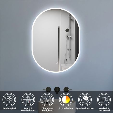 LED Badezimmer Spiegel mit Beleuchtung Badspiegel mit Beschlagfrei 3 Lichtfarbe Dimmbar Speicherfunktion CE IP44 50x90cm (1/5)
