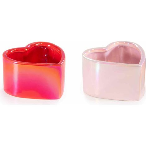 Vasetti a forma di cuore in ceramica lucida con effetto cangiante, per San Valentino / Festa della Mamma, set da 6 pezzi, cm 12 x 11,5 x 7 H