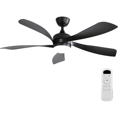Ventilador de techo con iluminación LED, 132 cm, mando a distancia, 6 velocidades, funcionamiento silencioso, reversible y temporizador, para salón, dormitorio y terraza cubierta, negro (1/5)